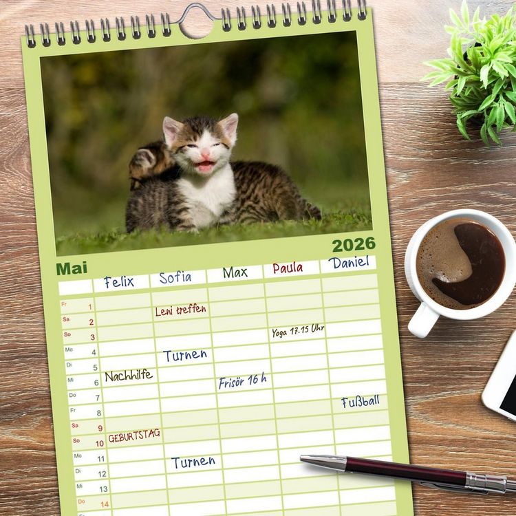 Produktbild: Familienplaner 2026 - L&auml;chelnd durchs Jahr - Katzenkinder -Familienplaner hoch mit 5 Spalten (Wandkalender, 21 x 45 cm) CALVENDO