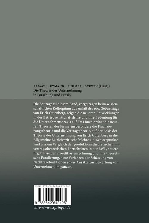 Produktbild: Die Theorie der Unternehmung in Forschung und Praxis