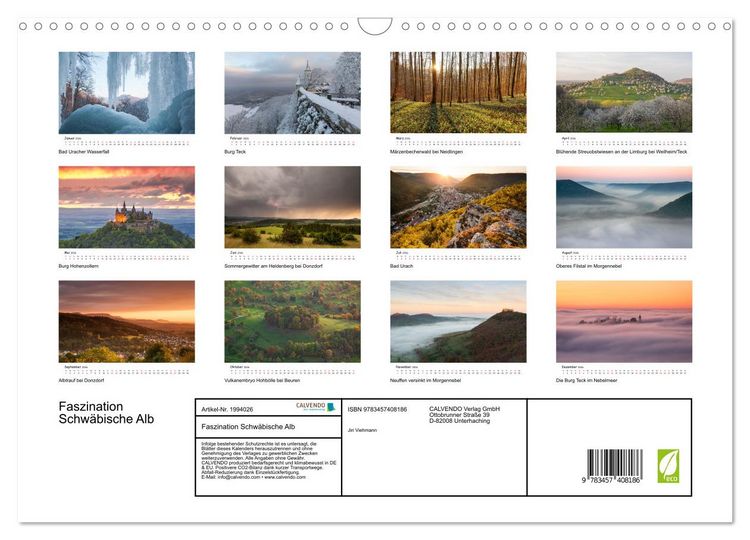 Produktbild: Faszination Schw&auml;bische Alb (Wandkalender 2026 DIN A3 quer), CALVENDO Monatskalender