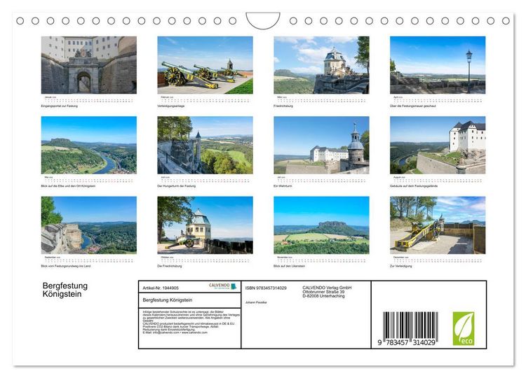 Produktbild: Bergfestung K&ouml;nigstein (Wandkalender 2026 DIN A4 quer), CALVENDO Monatskalender
