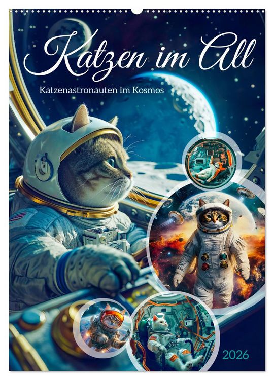 Produktbild: Katzen im All - Katzenastronauten im Kosmos (Wandkalender 2026 DIN A2 hoch), CALVENDO Monatskalender