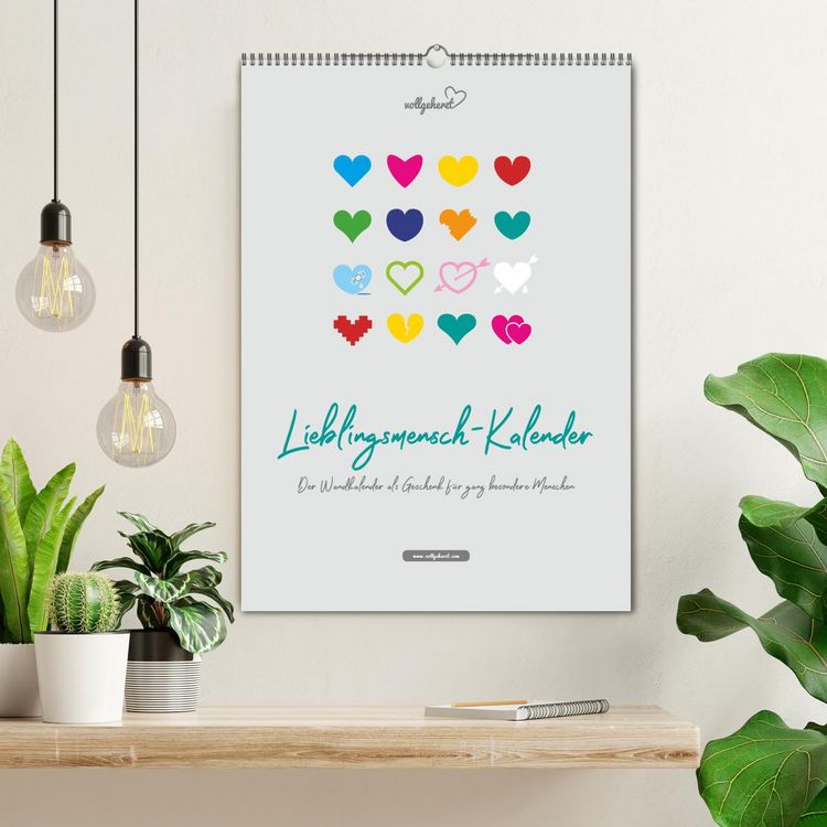 Produktbild: vollgeherzt: Lieblingsmensch-Kalender - Der Wandkalender als Geschenk f&uuml;r ganz besondere Menschen (Wandkalender 2026 DIN A2 hoch), CALVENDO Monatskalender