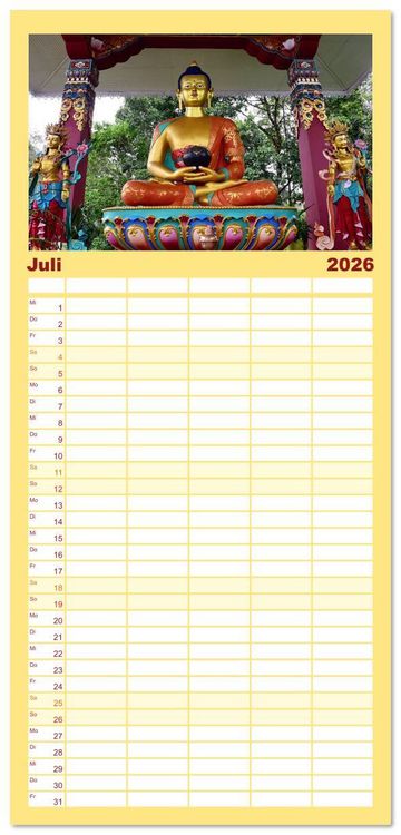 Produktbild: Familienplaner 2026 - Buddhas & Bhodisattvas mit 5 Spalten (Wandkalender, 21 x 45 cm) CALVENDO