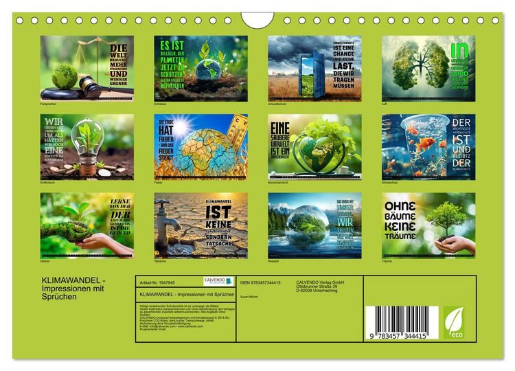 Produktbild: KLIMAWANDEL - Impressionen mit Spr&uuml;chen (Wandkalender 2026 DIN A4 quer), CALVENDO Monatskalender