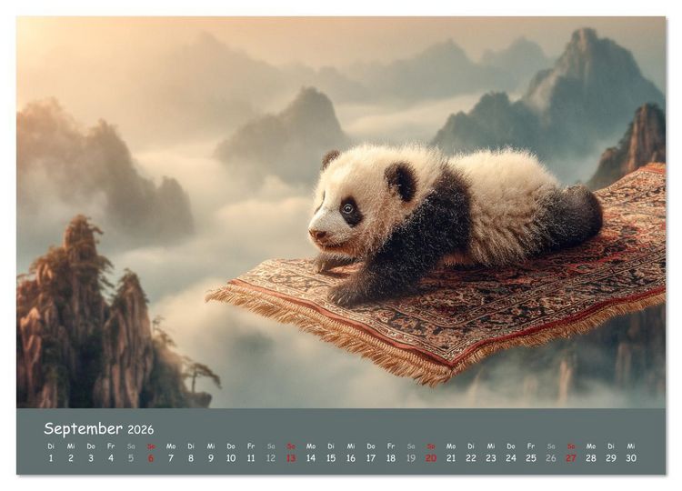 Produktbild: Tierisch hoch hinaus - Fantastische Tiere auf fliegenden Teppichen (Wandkalender 2026 DIN A2 quer), CALVENDO Monatskalender