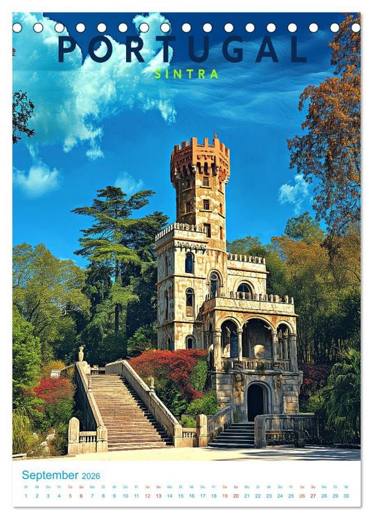 Produktbild: Portugal - Old School Poster Style (Tischkalender 2026 DIN A5 hoch), CALVENDO Monatskalender