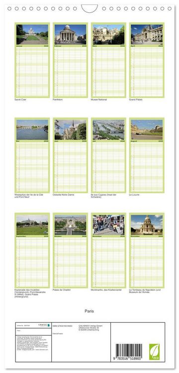 Produktbild: Familienplaner 2026 - Paris mit 5 Spalten (Wandkalender, 21 x 45 cm) CALVENDO