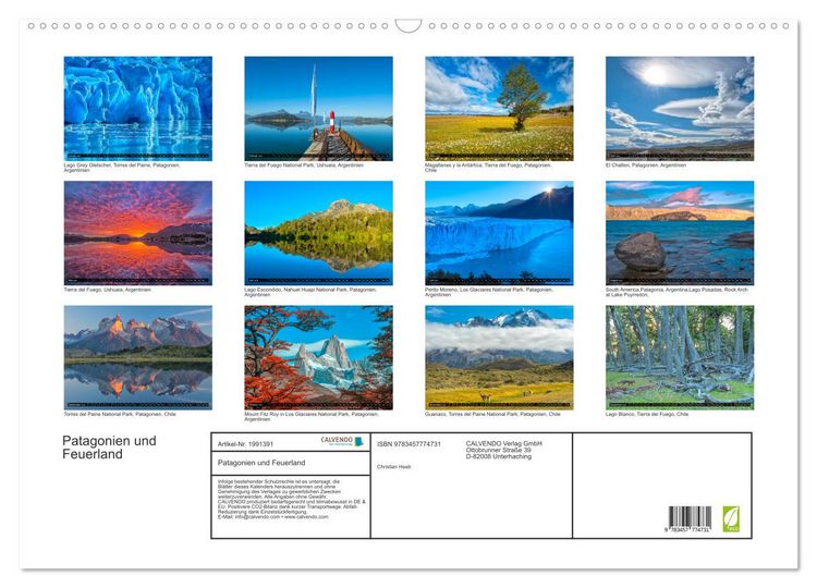 Produktbild: Patagonien und Feuerland (Wandkalender 2026 DIN A2 quer), CALVENDO Monatskalender