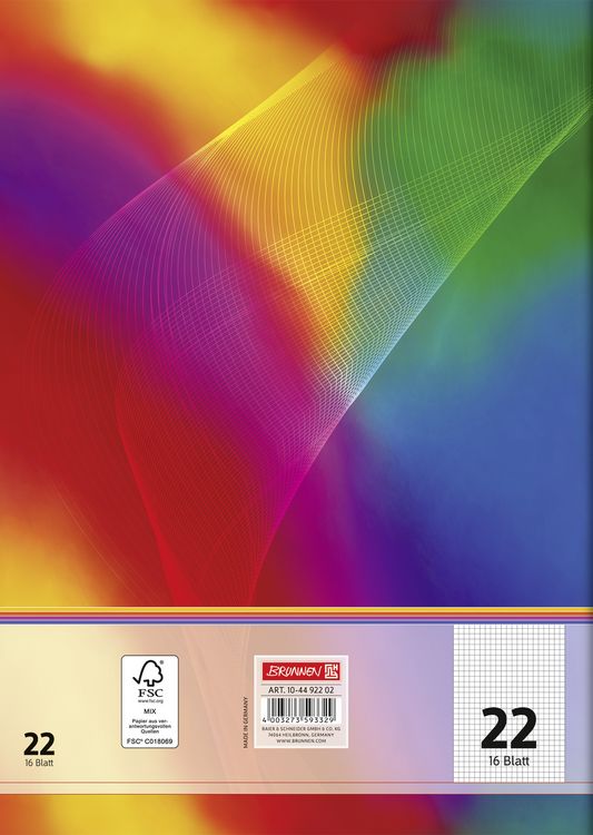 Produktbild: Schulheft | A4, Lineatur 22, 16 Blatt, mehrfarbig