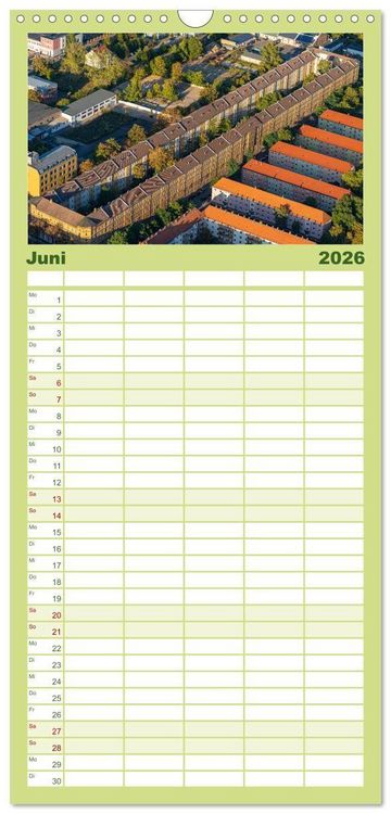 Produktbild: Familienplaner 2026 - Halle an der Saale von oben mit 5 Spalten (Wandkalender, 21 x 45 cm) CALVENDO