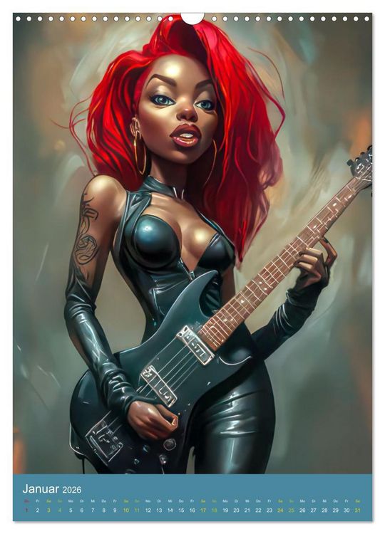 Produktbild: Rockbands und Punkbands - Witzige Karikaturen (Wandkalender 2026 DIN A3 hoch), CALVENDO Monatskalender