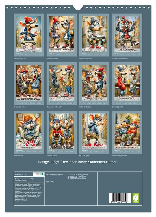 Produktbild: Rattige Jungs. Trockener, b&ouml;ser Stadtratten-Humor (Wandkalender 2026 DIN A3 hoch), CALVENDO Monatskalender
