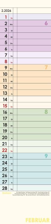 Produktbild: Planer Farbenfroh 2026 - Streifen-Kalender 11,3x49x5 cm - Küchenkalender - Wandplaner - Alpha Edition
