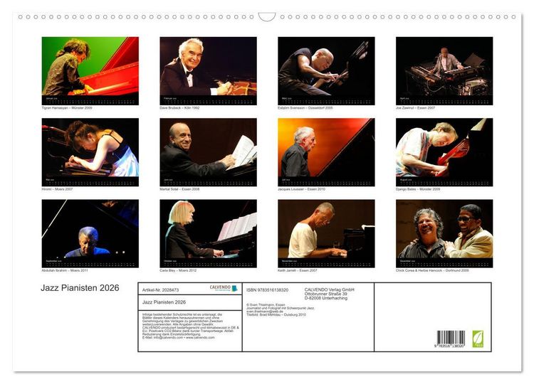 Produktbild: Jazz Pianisten 2026 (Wandkalender 2026 DIN A2 quer), CALVENDO Monatskalender