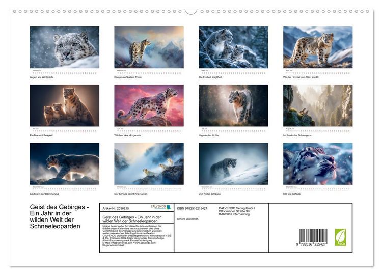 Produktbild: Geist des Gebirges - Ein Jahr in der wilden Welt der Schneeleoparden (hochwertiger Premium Wandkalender 2026 DIN A2 quer), Kunstdruck in Hochglanz
