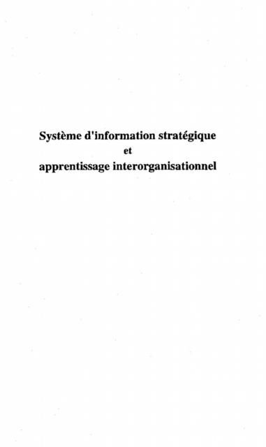 Produktbild: Systeme D'information Strategique Et Apprentissage Interorganisationnel