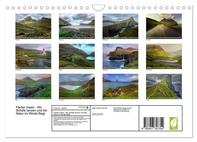 Produktbild: F&auml;r&ouml;er Inseln - Wo Schafe tanzen und die Natur im Winde fliegt (Wandkalender 2026 DIN A4 quer), CALVENDO Monatskalender