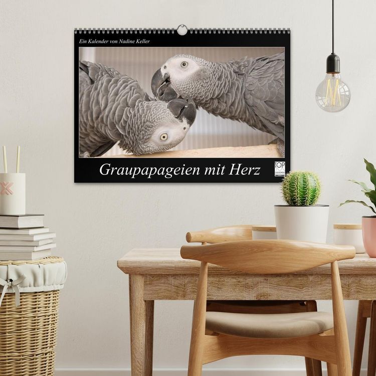 Produktbild: Graupapageien mit Herz (Wandkalender 2026 DIN A3 quer), CALVENDO Monatskalender