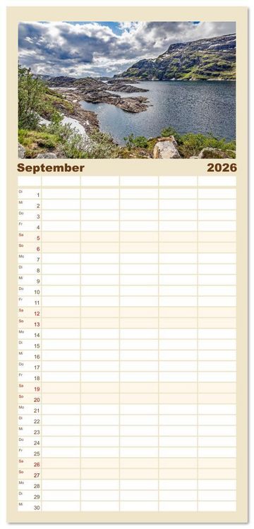 Produktbild: Familienplaner 2026 - Vom S&uuml;dkap zum Nordkap mit 5 Spalten (Wandkalender, 21 x 45 cm) CALVENDO
