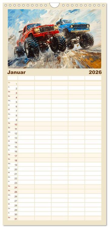Produktbild: Familienplaner 2026 - Wilde Monstertrucks mit 5 Spalten (Wandkalender, 21 x 45 cm) CALVENDO