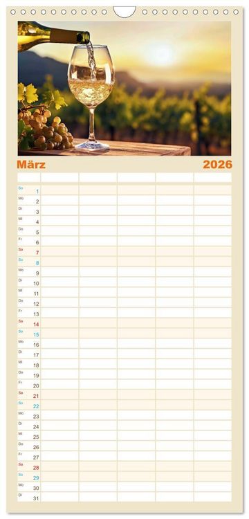 Produktbild: Familienplaner 2026 - Rebensaft - Weingenuss mit 5 Spalten (Wandkalender, 21 x 45 cm) CALVENDO