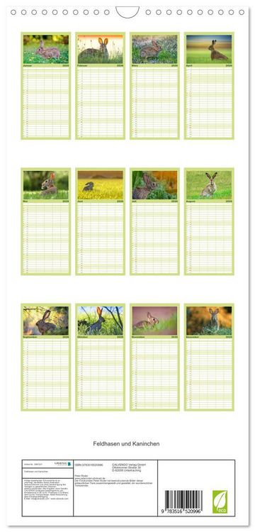Produktbild: Familienplaner 2026 - Feldhasen und Kaninchen mit 5 Spalten (Wandkalender, 21 x 45 cm) CALVENDO