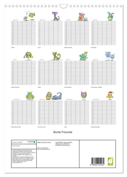 Produktbild: Bunte Freunde (Wandkalender 2026 DIN A3 hoch), CALVENDO Monatskalender