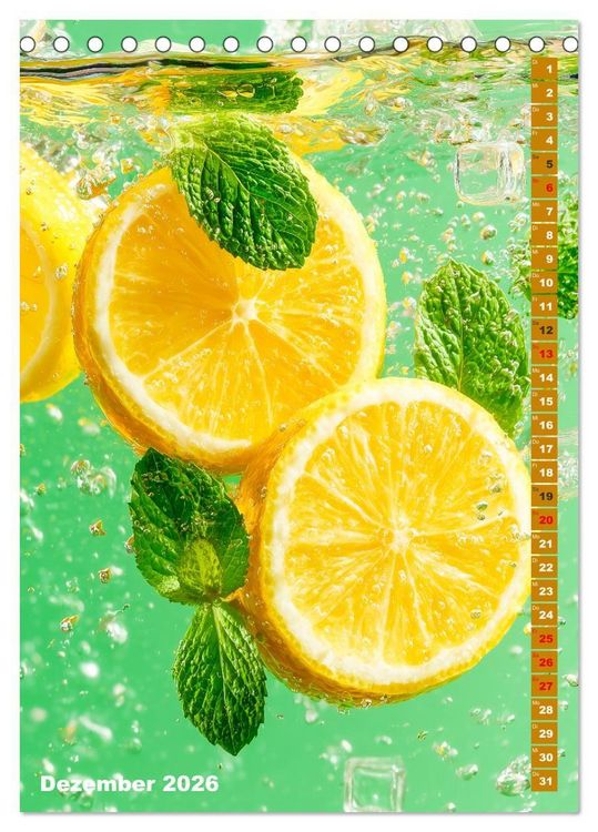 Produktbild: Fruchtige Erfrischung - K&uuml;chenkalender mit bunten Fr&uuml;chten im Wasser (Tischkalender 2026 DIN A5 hoch), CALVENDO Monatskalender