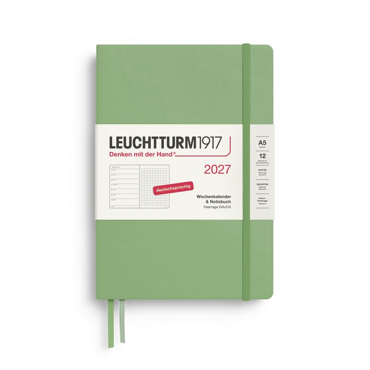 Produktbild: Wochenkalender & Notizbuch Dotted Medium (A5) 2027, Salbei, Deutsch