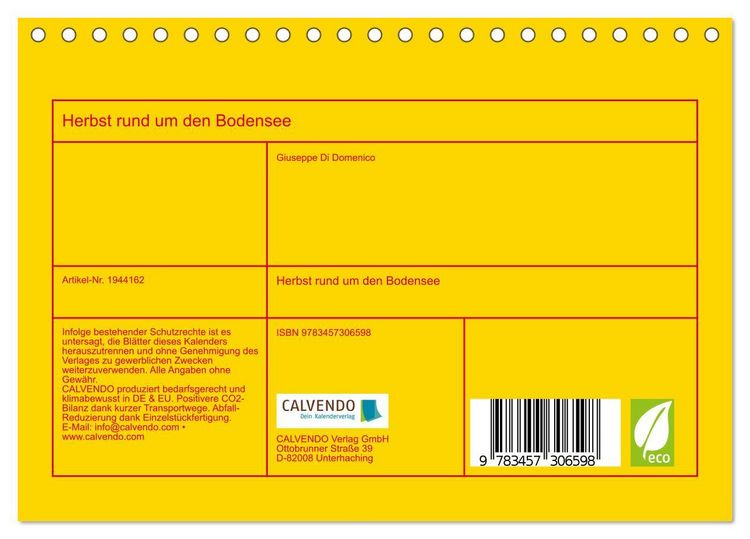 Produktbild: Herbst rund um den Bodensee (Tischkalender 2026 DIN A5 quer), CALVENDO Monatskalender