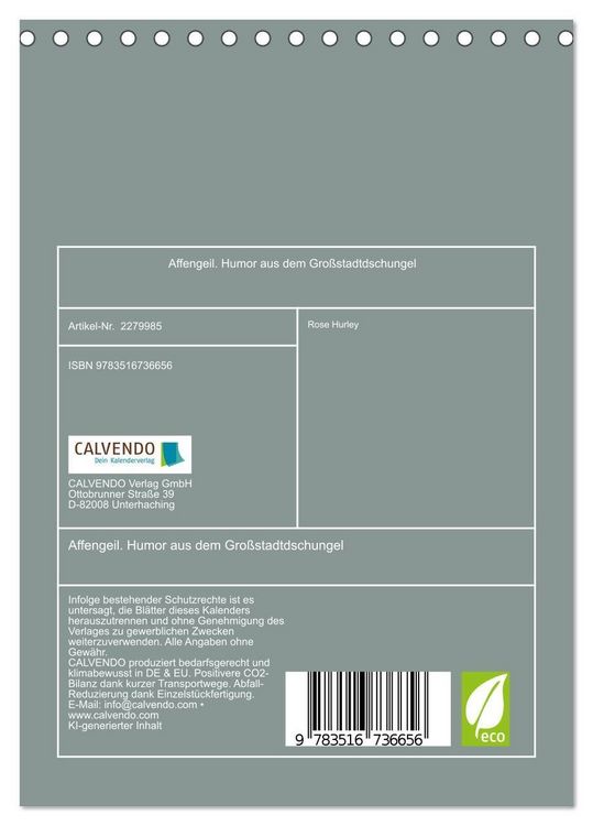Produktbild: Affengeil. Humor aus dem Gro&szlig;stadtdschungel (Tischkalender 2026 DIN A5 hoch), CALVENDO Monatskalender