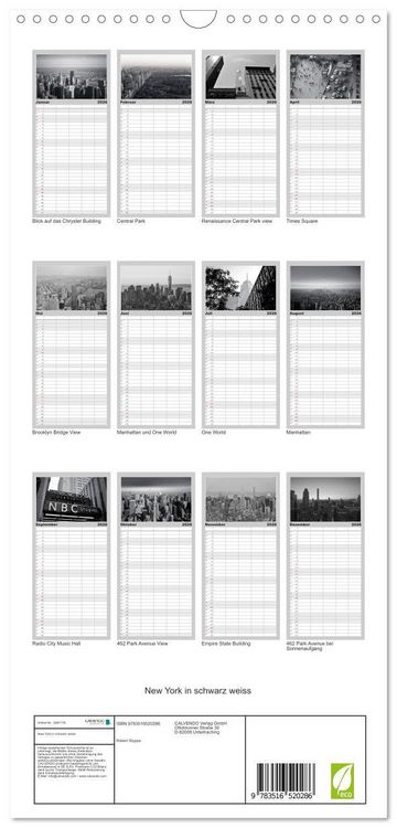 Produktbild: Familienplaner 2026 - New York in schwarz weiss mit 5 Spalten (Wandkalender, 21 x 45 cm) CALVENDO