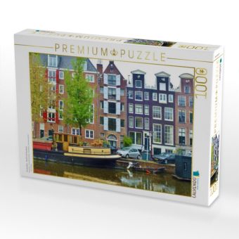 Produktbild: CALVENDO Puzzle Amsterdam - Gracht mit Hausboot | 1000 Teile Lege-Gr&ouml;&szlig;e 64x48cm Foto-Puzzle f&uuml;r gl&uuml;ckliche Stunden