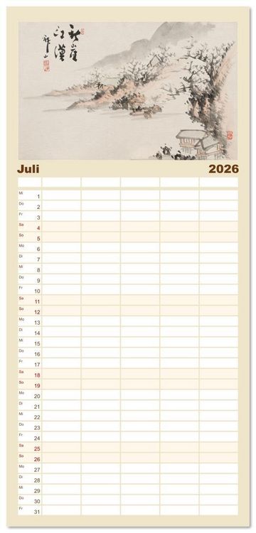 Produktbild: Familienplaner 2026 - Yoshitsugu Haizan mit 5 Spalten (Wandkalender, 21 x 45 cm) CALVENDO