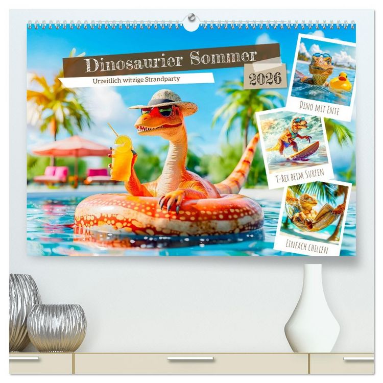 Produktbild: Dinosaurier Sommer - Urzeitlich witzige Strandparty (hochwertiger Premium Wandkalender 2026 DIN A2 quer), Kunstdruck in Hochglanz