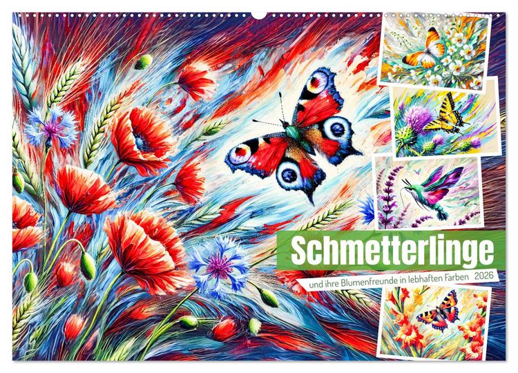 Produktbild: Schmetterlinge und ihre Blumenfreunde in lebhaften Farben (Wandkalender 2026 DIN A2 quer), CALVENDO Monatskalender