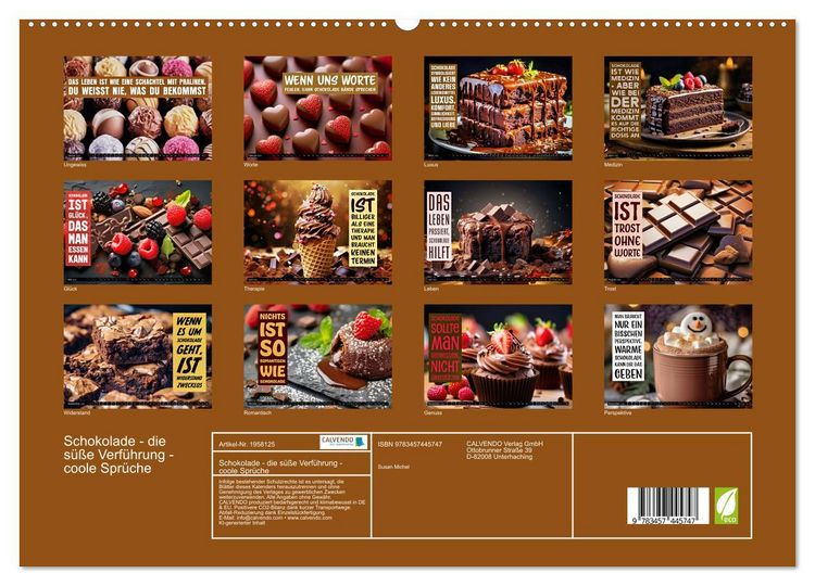 Produktbild: Schokolade - die s&uuml;&szlig;e Verf&uuml;hrung - coole Spr&uuml;che (hochwertiger Premium Wandkalender 2026 DIN A2 quer), Kunstdruck in Hochglanz