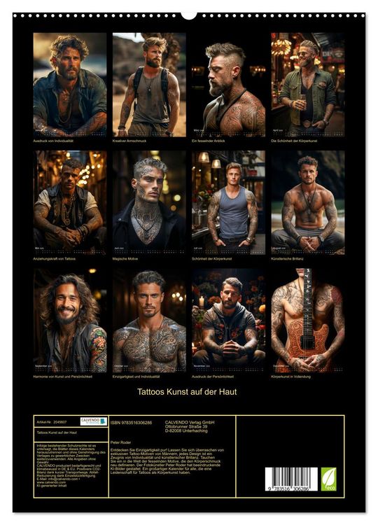 Produktbild: Tattoos Kunst auf der Haut (hochwertiger Premium Wandkalender 2026 DIN A2 hoch), Kunstdruck in Hochglanz
