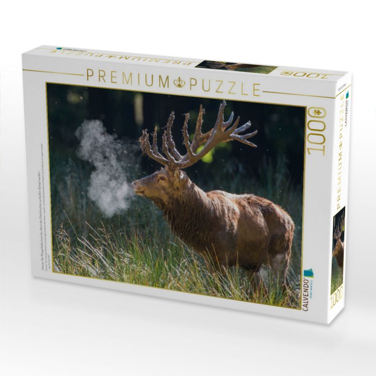 Produktbild: CALVENDO Puzzle Januar: Die Morgenk&auml;lte l&auml;sst den Atem des Platzhirschen zu hei&szlig;en Dampf werden. | 1000 Teile Lege-Gr&ouml;&szlig;e 64x48cm Foto-Puzzle f&uuml;r gl&uuml;ckliche Stunden