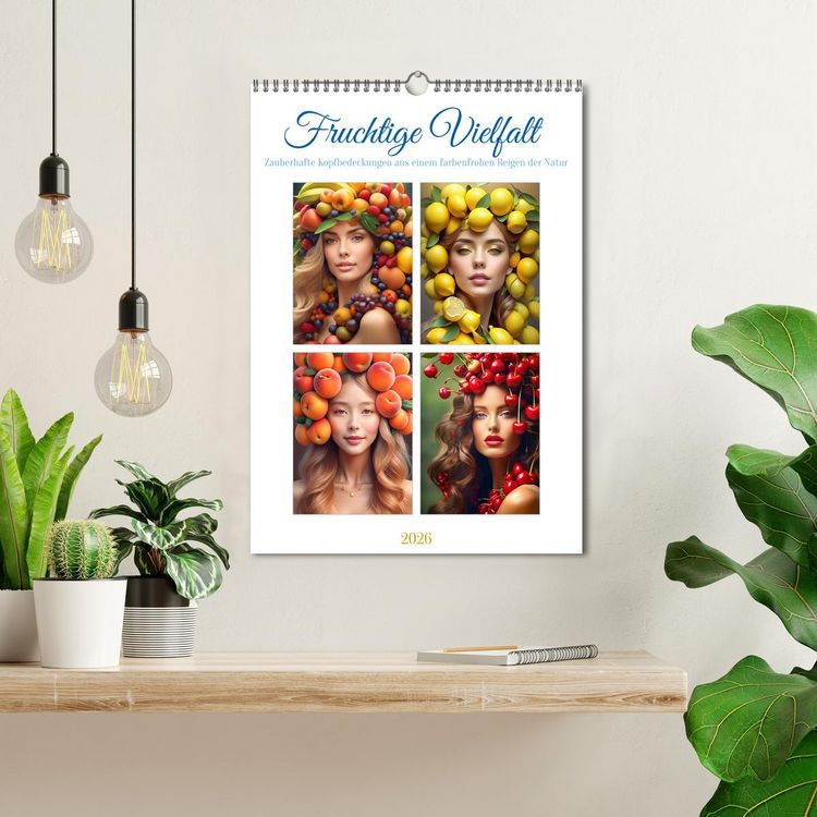Produktbild: Fruchtige Vielfalt - Zauberhafte Kopfbedeckungen aus einem farbenfrohen Reigen der Natur (Wandkalender 2026 DIN A3 hoch), CALVENDO Monatskalender