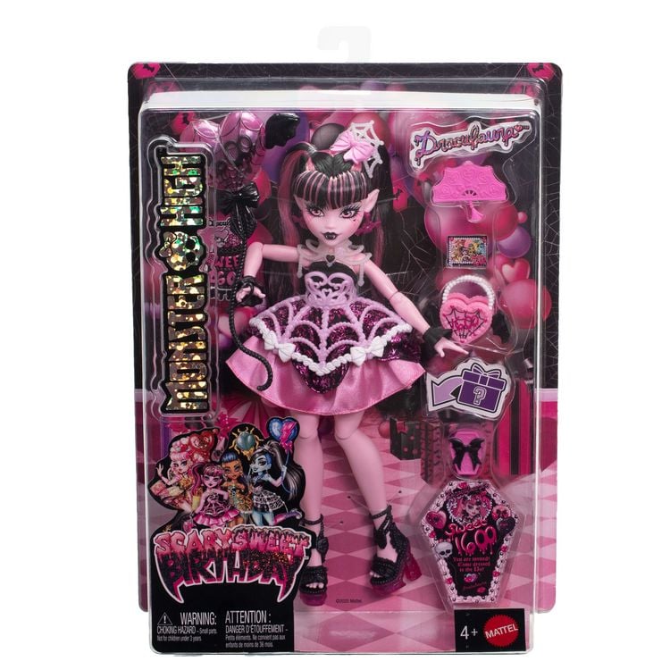 Produktbild: Monster High Scary Sweet Birthday Draculaura-Puppe im Partykleid mit Ballon und Geschenk