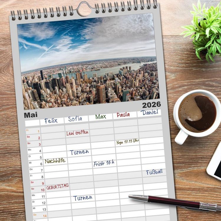 Produktbild: Familienplaner 2026 - New York Impressionen mit 5 Spalten (Wandkalender, 21 x 45 cm) CALVENDO