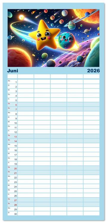 Produktbild: Familienplaner 2026 - Himmelsfunken: Der kleine Stern und seine Reisen mit 5 Spalten (Wandkalender, 21 x 45 cm) CALVENDO