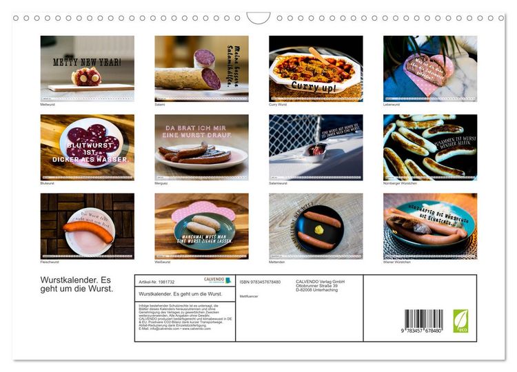 Produktbild: Wurstkalender. Es geht um die Wurst. (Wandkalender 2026 DIN A3 quer), CALVENDO Monatskalender