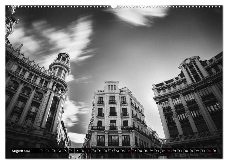 Produktbild: Madrid - Schwarz-Wei&szlig; Impressionen (Wandkalender 2026 DIN A2 quer), CALVENDO Monatskalender