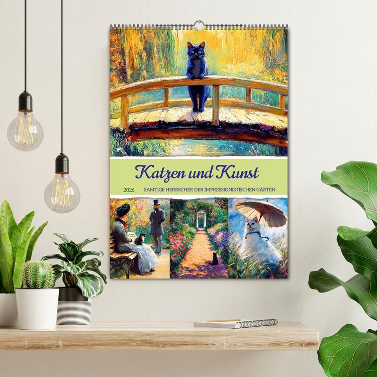 Produktbild: Katzen und Kunst - Samtige Herrscher der impressionistischen G&auml;rten (Wandkalender 2026 DIN A2 hoch), CALVENDO Monatskalender