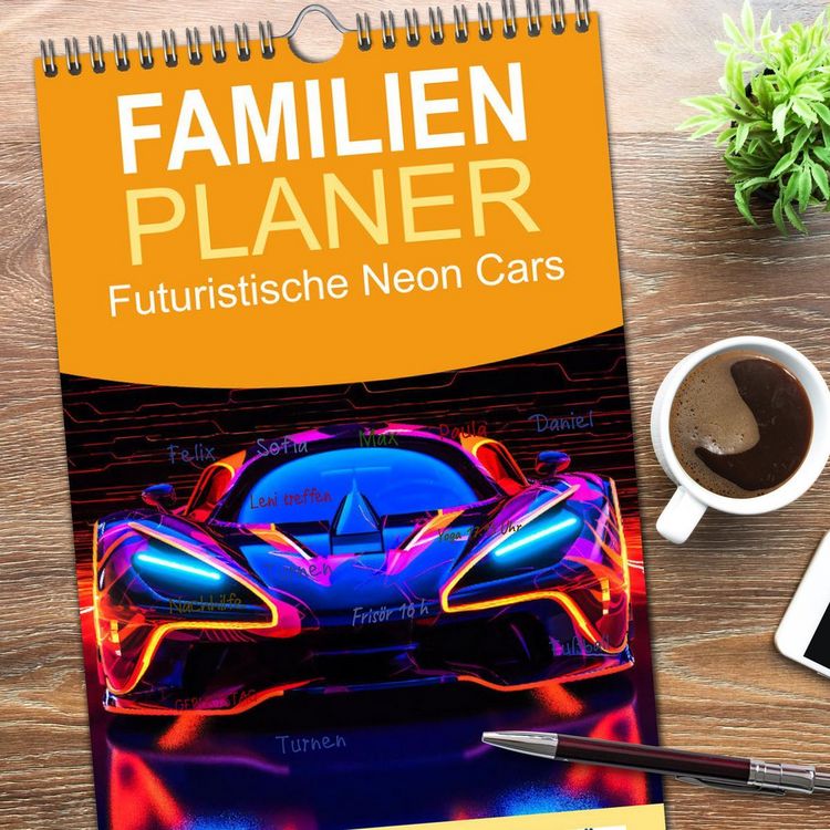 Produktbild: Familienplaner 2026 - Futuristische Neon Cars mit 5 Spalten (Wandkalender, 21 x 45 cm) CALVENDO