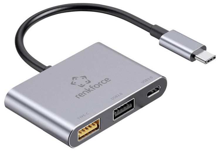 Produktbild: Renkforce RF-6735680 USB-Hub 2+1 Port USB-A, USB-C&reg; USB 3.2 Gen2 10 GBit/s mit USB-C&reg; Stecker Grau RF-TCH-100