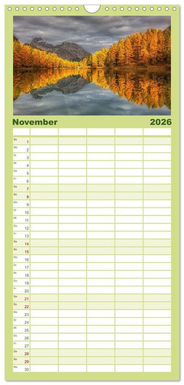 Produktbild: Familienplaner 2026 - Bergstille - Landschaften, die ber&uuml;hren mit 5 Spalten (Wandkalender, 21 x 45 cm) CALVENDO