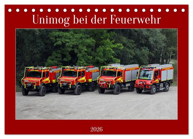 Produktbild: Unimog bei der Feuerwehr (Tischkalender 2026 DIN A5 quer), CALVENDO Monatskalender